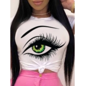 LW Leisure O Neck Eye Print White T-shirt