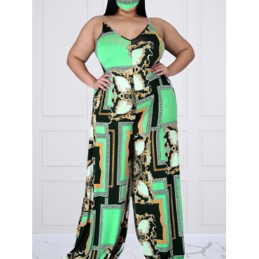 

LW Plus Size Mixed Print Wide Leg Jumpsuit, Blue