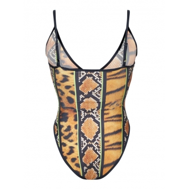 LW Boho Cobra Print Zipper Design One-piece Swimsuit (With Top)
