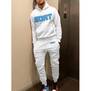 

LW Men Hooded Collar Letter Print Tracksuit Set, White