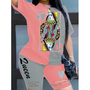 

LW Casual Print Pink Two-piece Shorts Set
