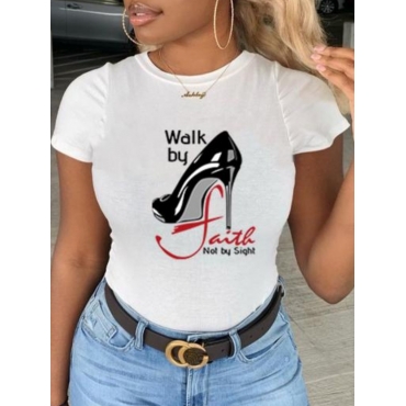 

LW Shoe Letter Print T-shirt, White