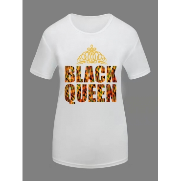LW BASICS Polyester Queen Print Letter Regular T-shirt