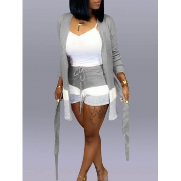 

LW Casual Patchwork Light Grey Two-piece Shorts Set(Without Tank Top)