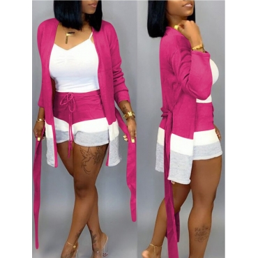 

LW Casual Patchwork Rose Red Two-piece Shorts Set(Without Tank Top)