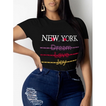 

LW Plus Size Heart Letter Print T-shirt, Black