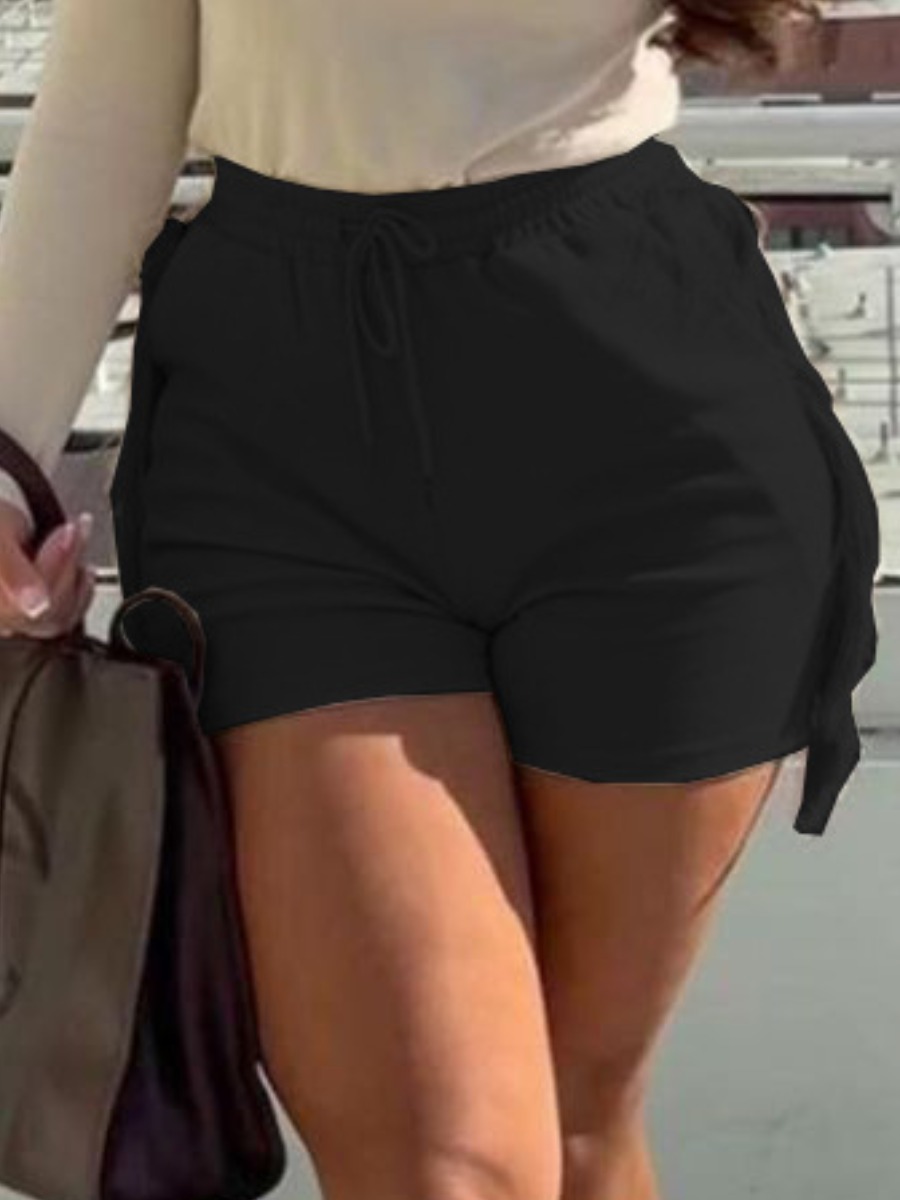 

LW Mid Waist Drawstring Shorts, Black