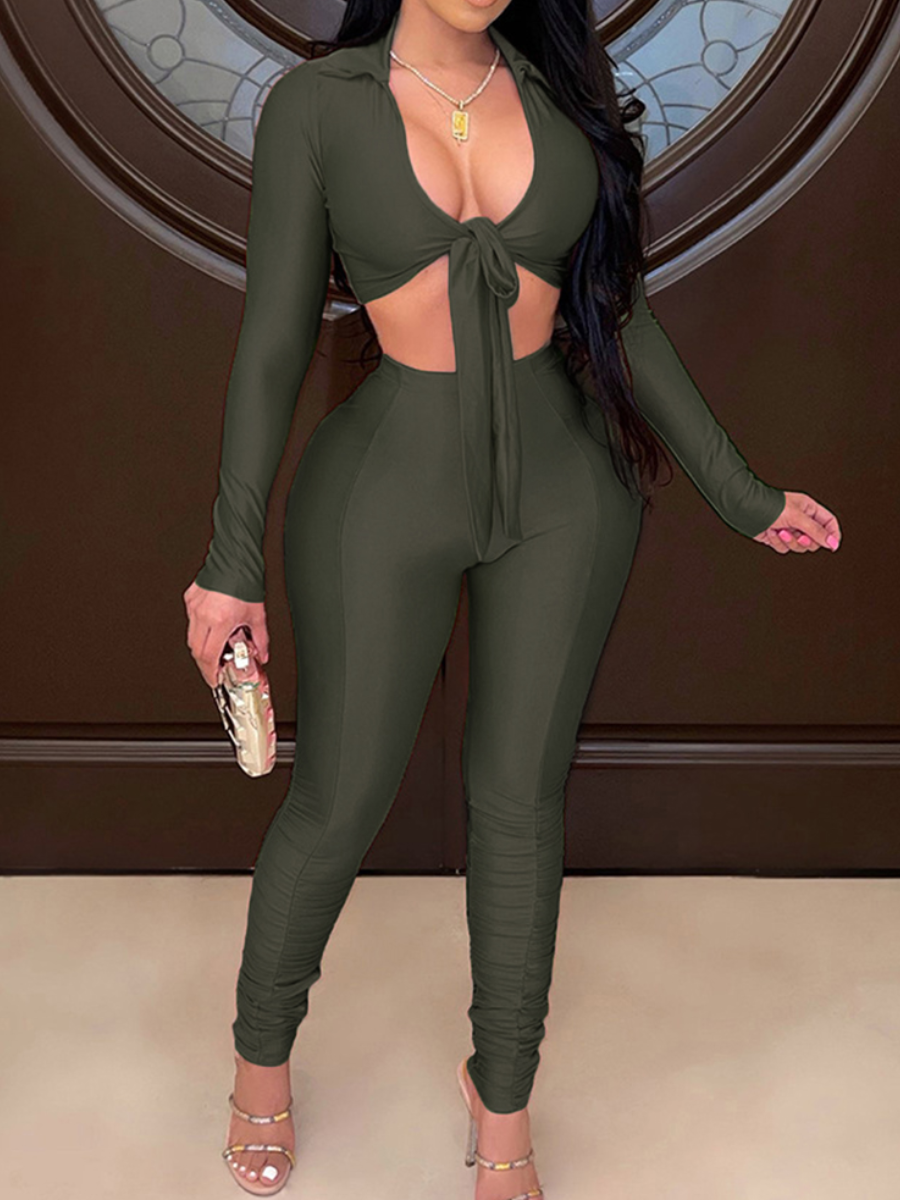 

LW SXY Bandage Design Skinny Pants Set, Army green