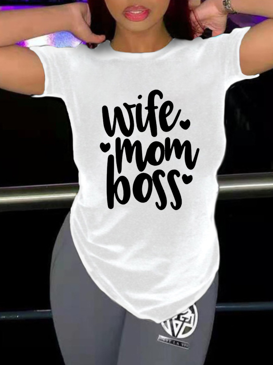 

LW Plus Size Heart Letter Print T-shirt, White