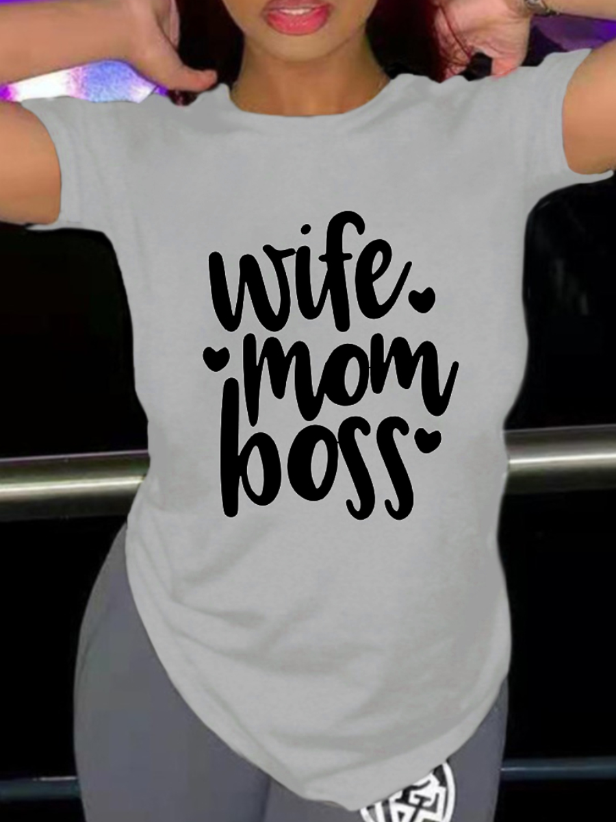 

LW Plus Size Heart Letter Print T-shirt, Grey