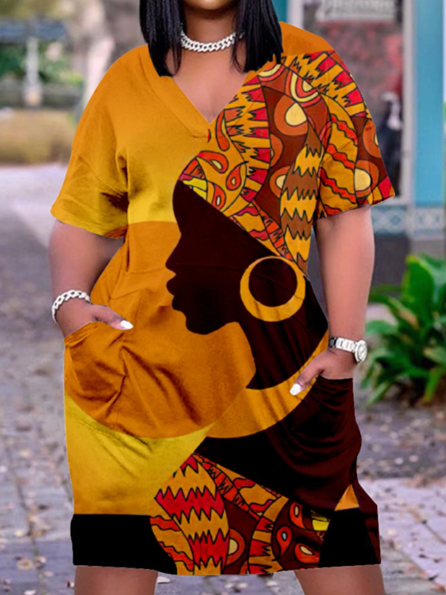 

LW Figure Print Patchwork Dress, Yellow