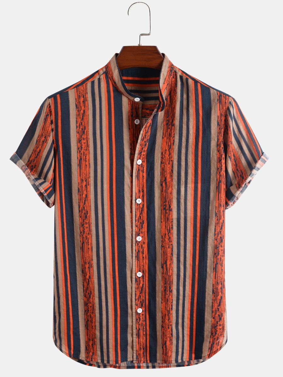 

LW COTTON Men Striped Regular Fit Shirt, Dull red