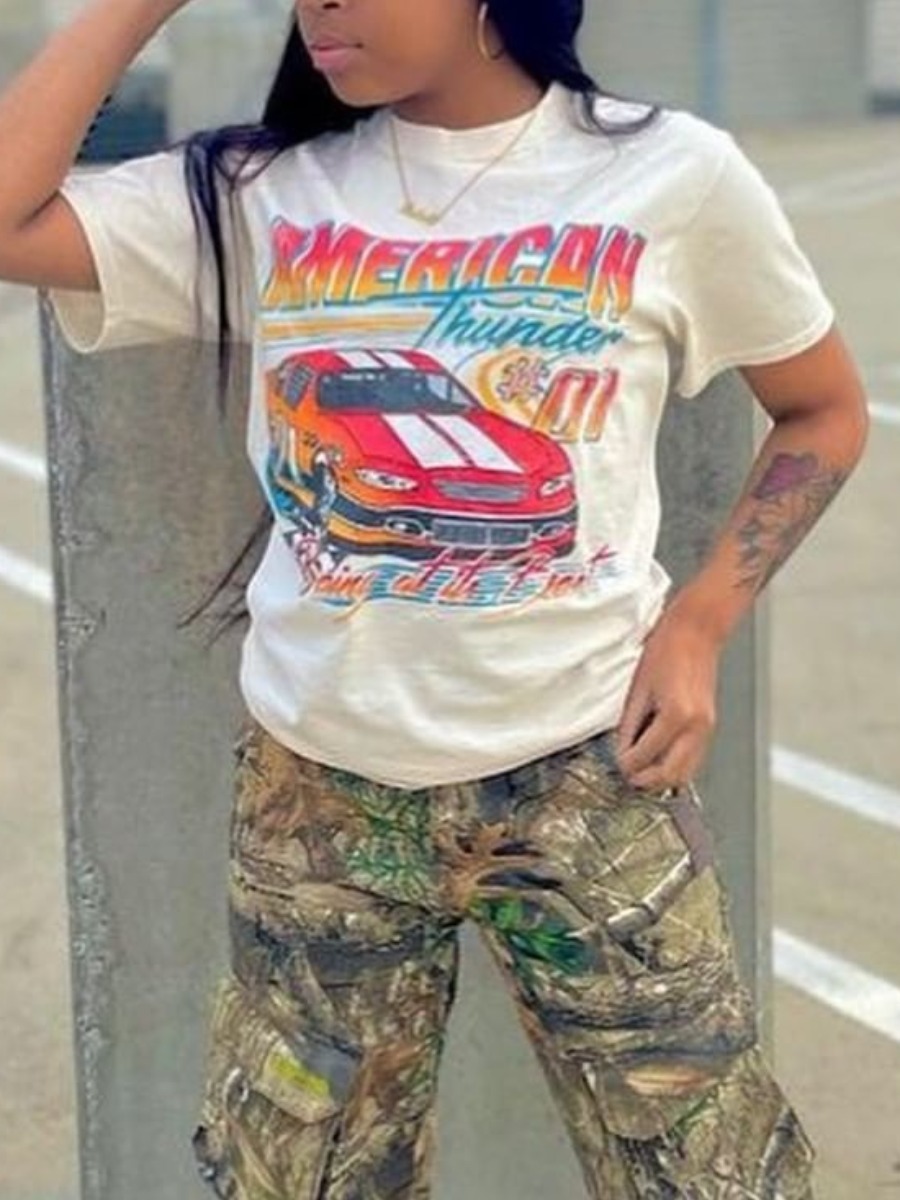 LW Car Letter Print T-shirt