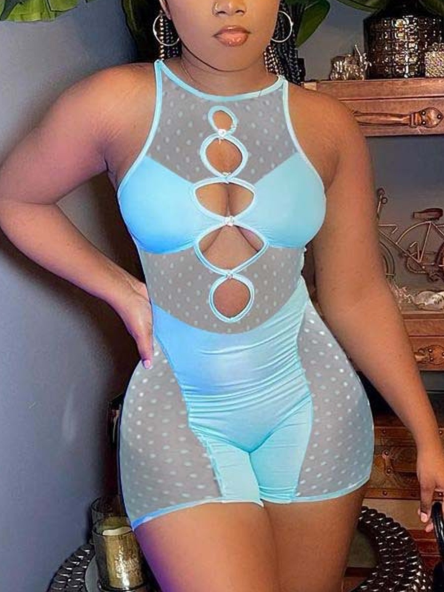 

LW Cut Out See-through Romper, Baby blue