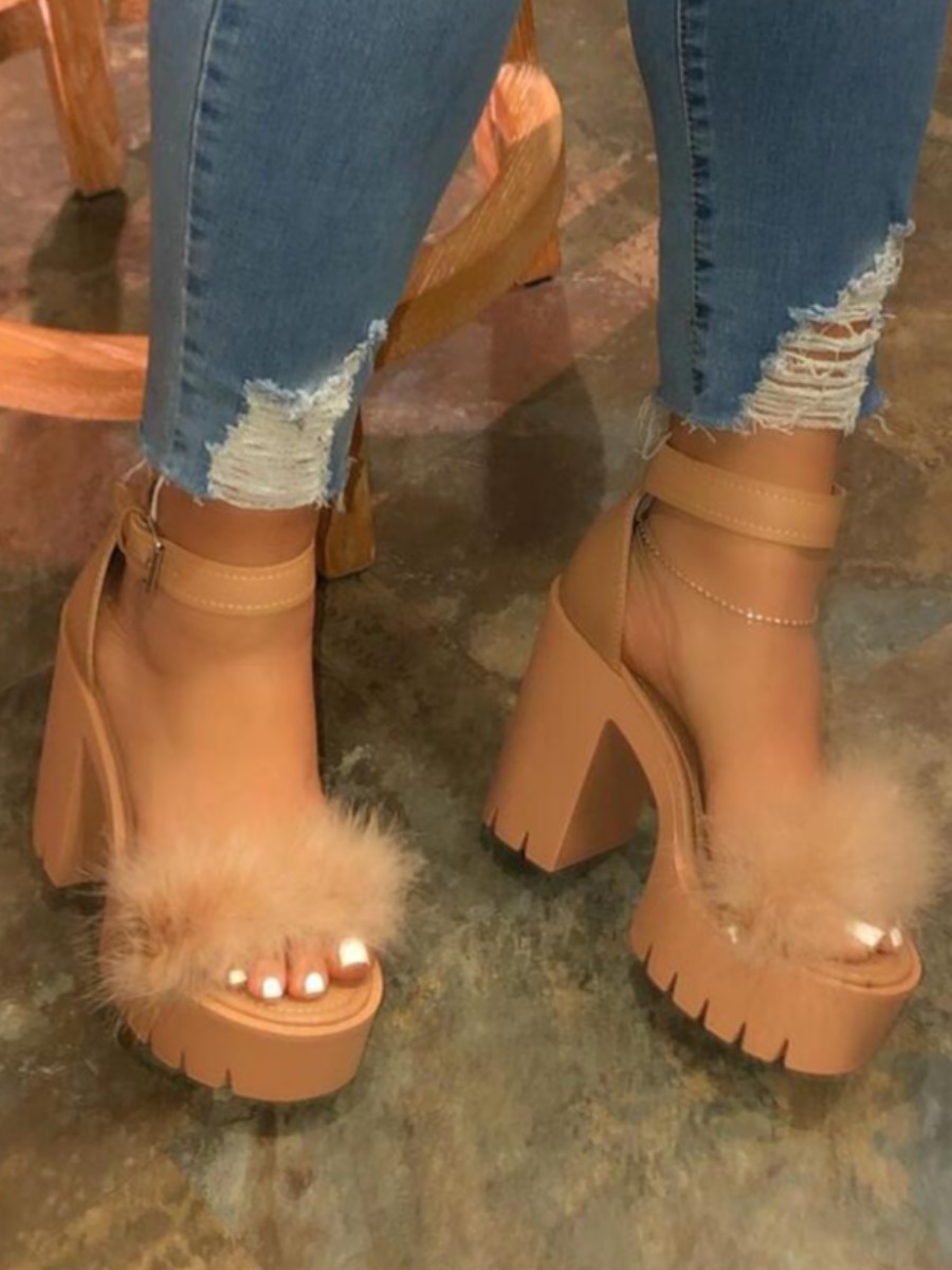 LW High Sole Plush Platform Heels