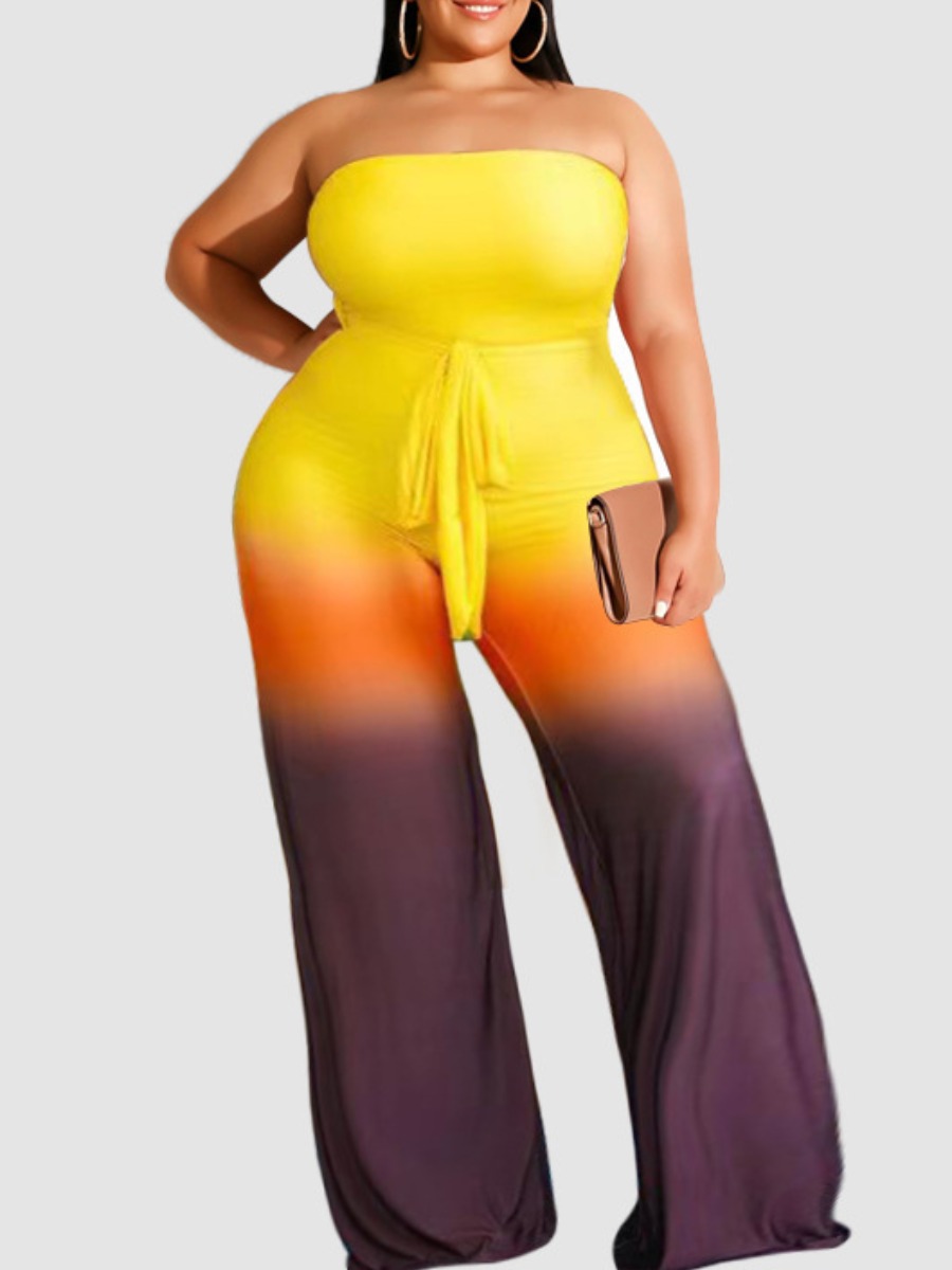 

LW Plus Size Off The Shoulder Gradient Jumpsuit, Yellow