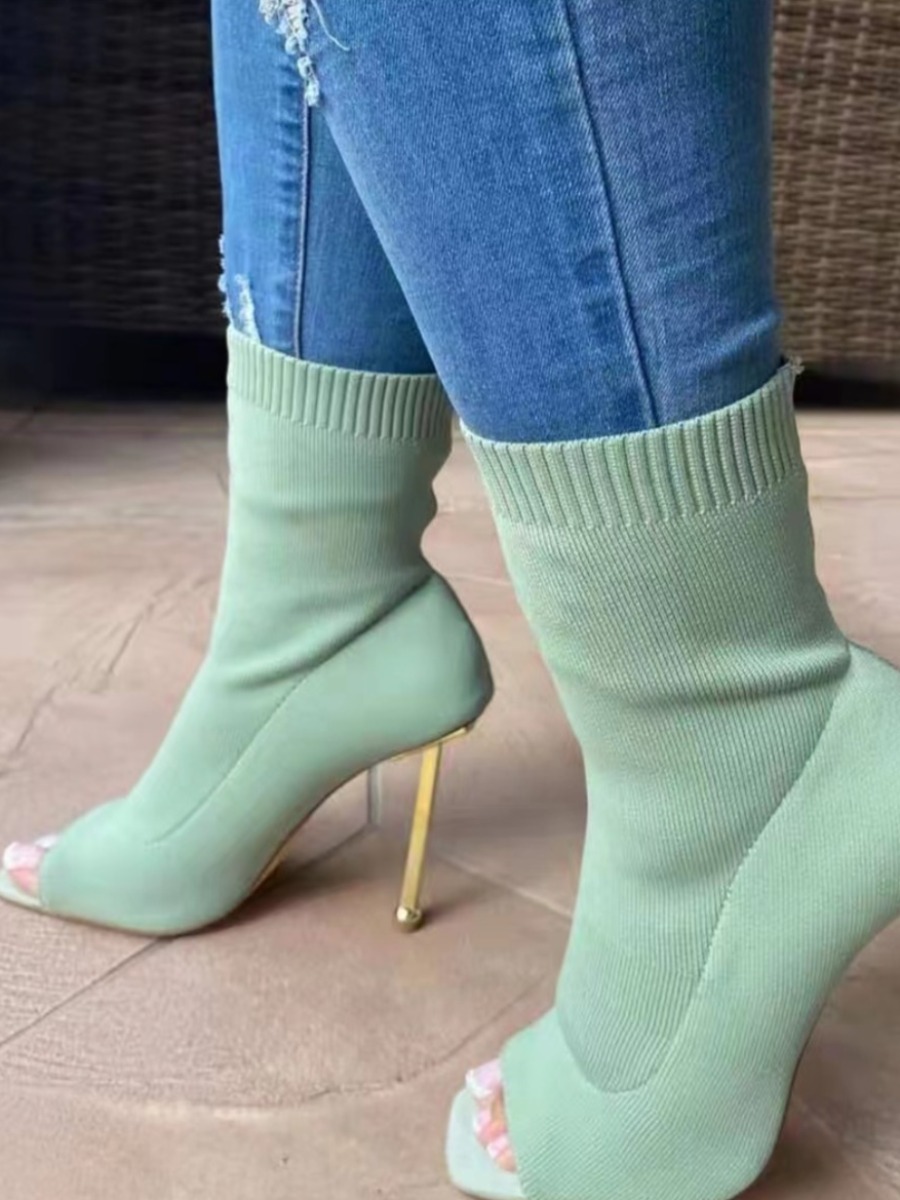 

LW Peep Toe Rib-Knit Booties, Green