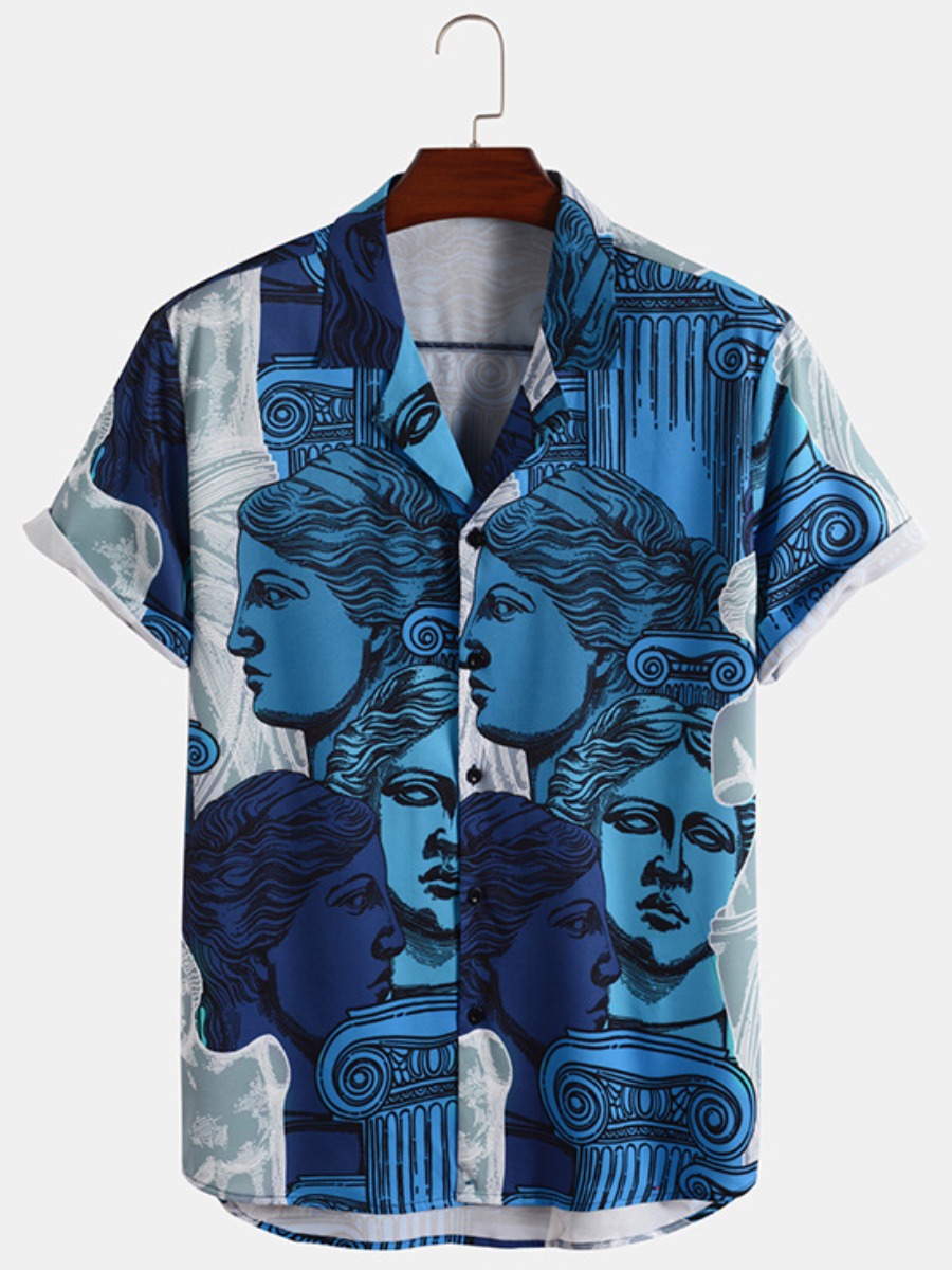 

LW COTTON Men Figure Print Regular Fit Shirt, Blue