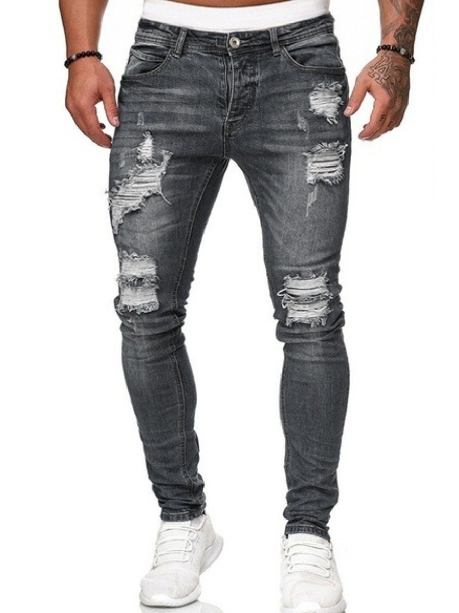 

LW Men Ripped High Stretchy Jeans, Grey