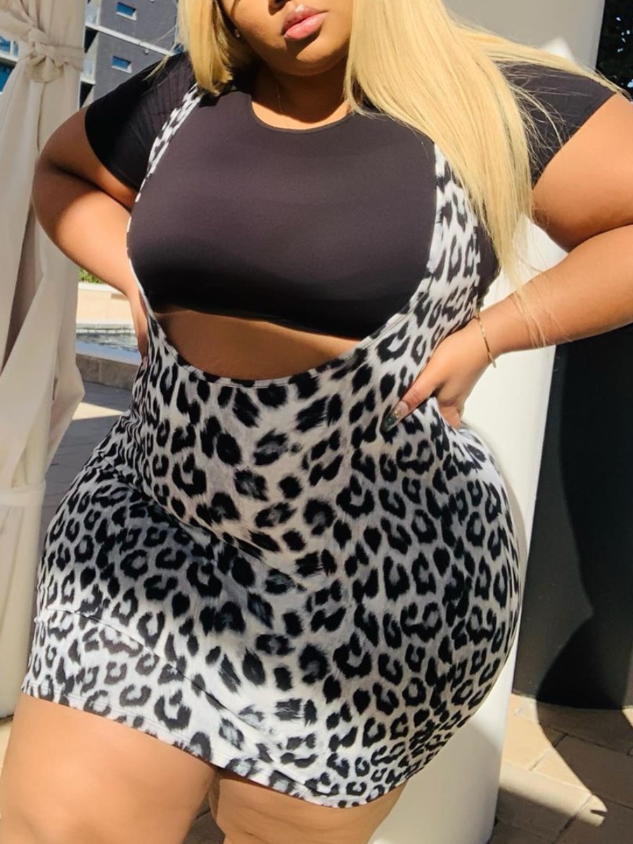 

LW SXY Plus Size Leopard Print Overall Skirt Set