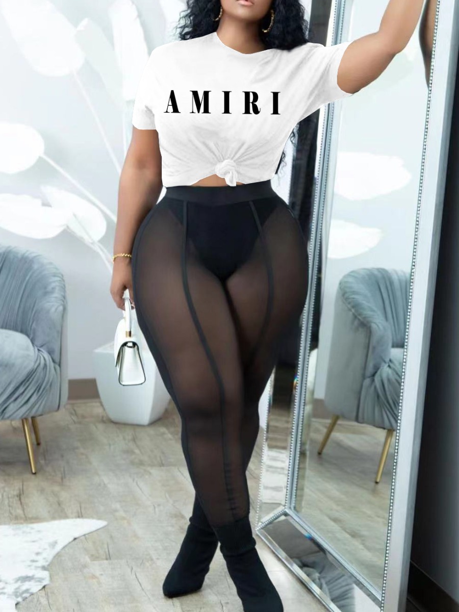 LW SXY Letter Print See-through Pants Set