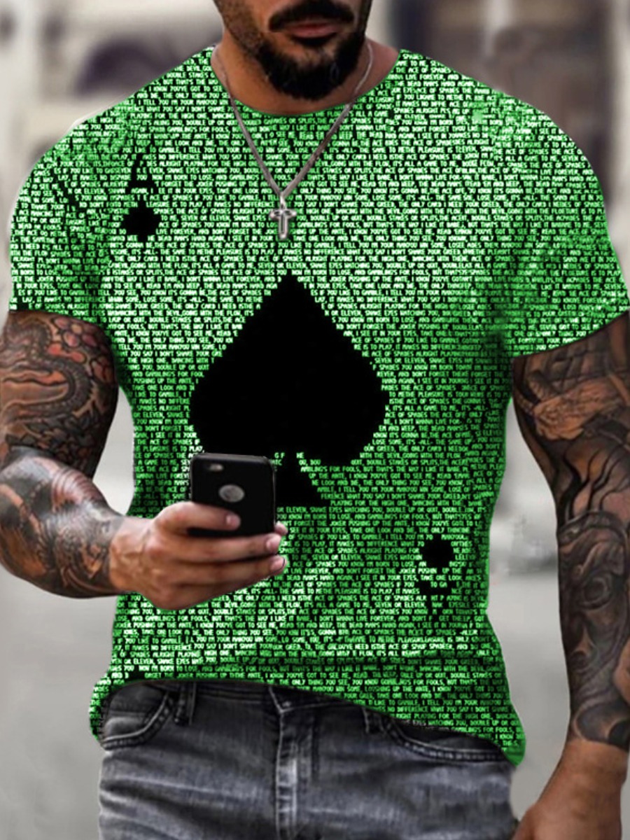 

LW Men Poker Letter Print T-shirt, Green