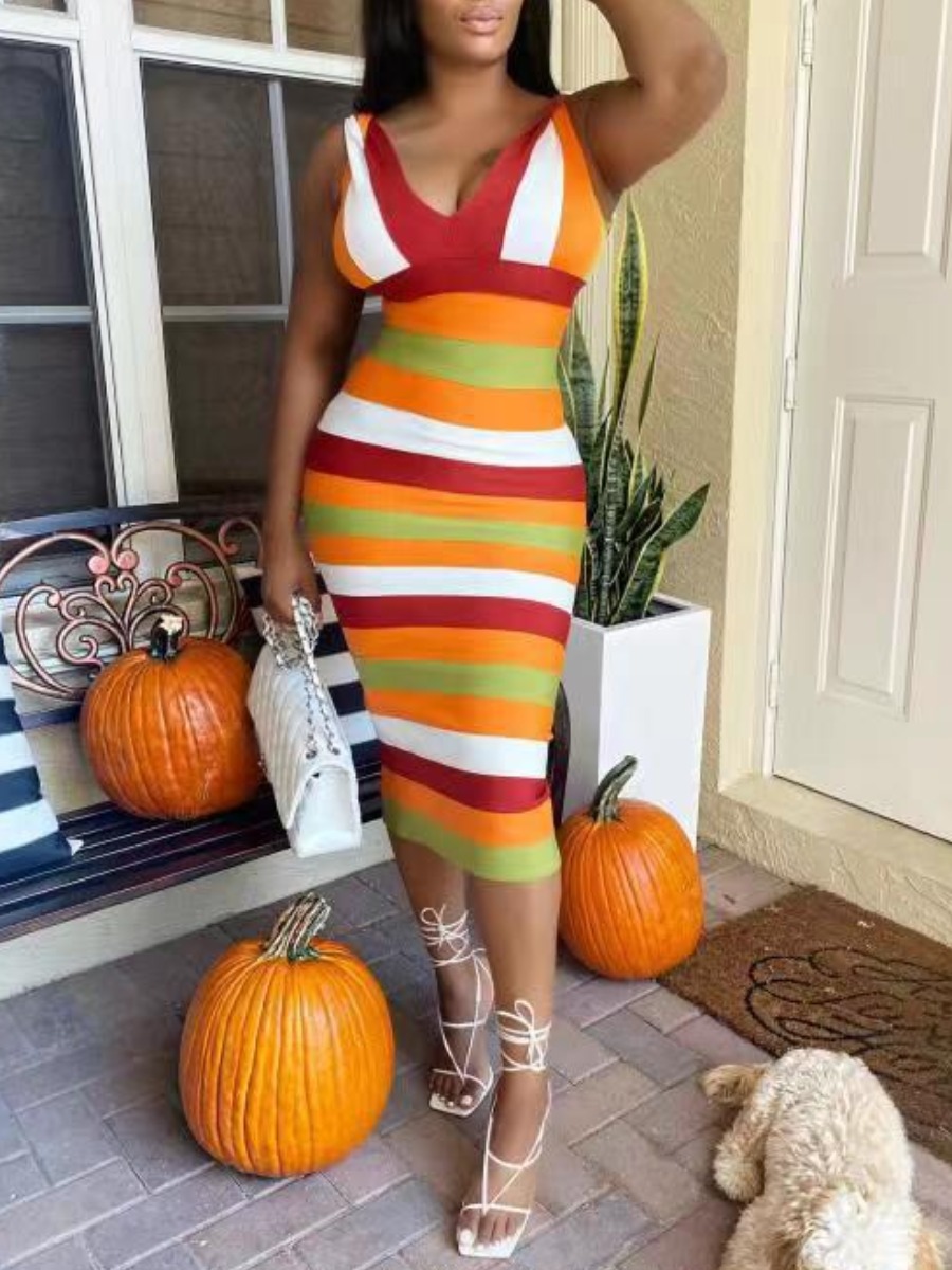 

LW Striped Slit Bodycon Dress, Croci