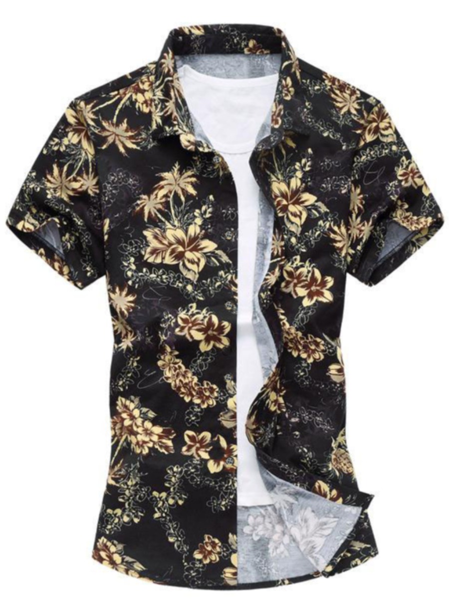 

LW Men Floral Print Shirt, Lemon yellow