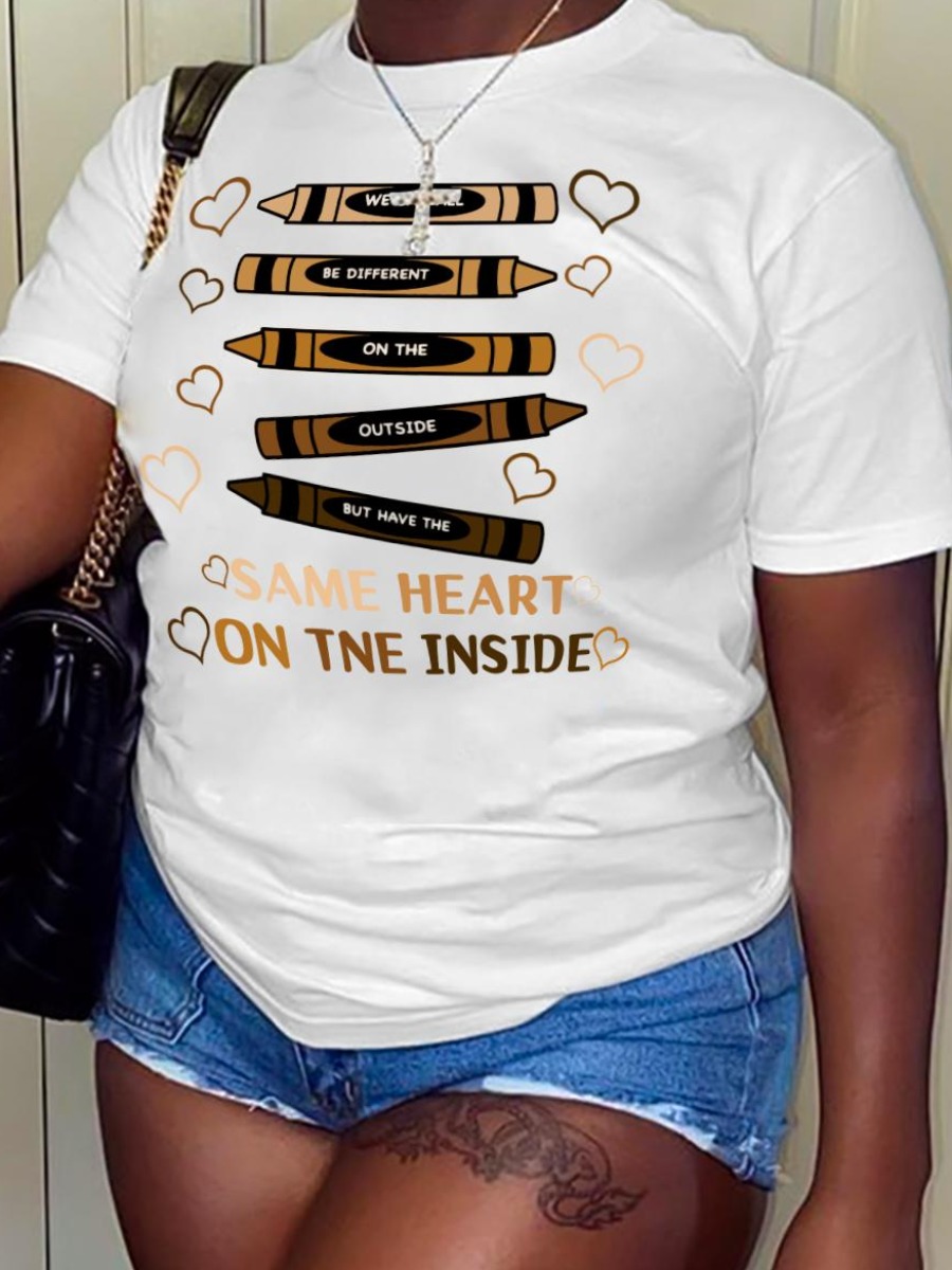 

LW Plus Size Heart Letter Print T-shirt, White
