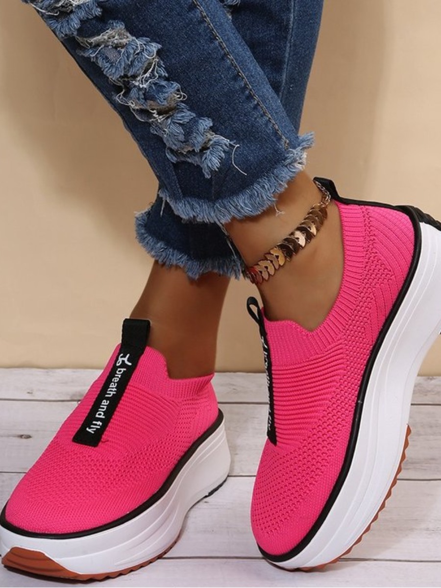 

LW Letter Print Breathable Platform Flats, Rose