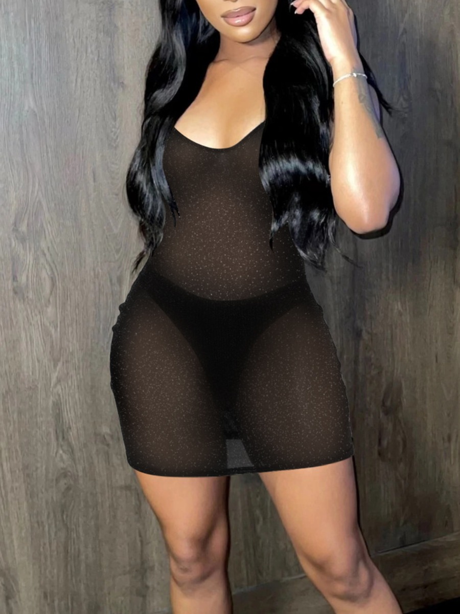 

LW SXY See-through Cami Bodycon Dress (With Panties), Black