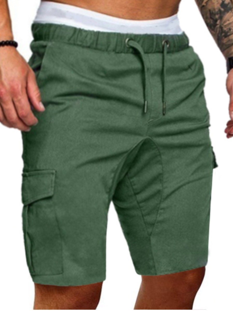 

LW COTTON Men Side Pocket Drawstring Shorts, Army green