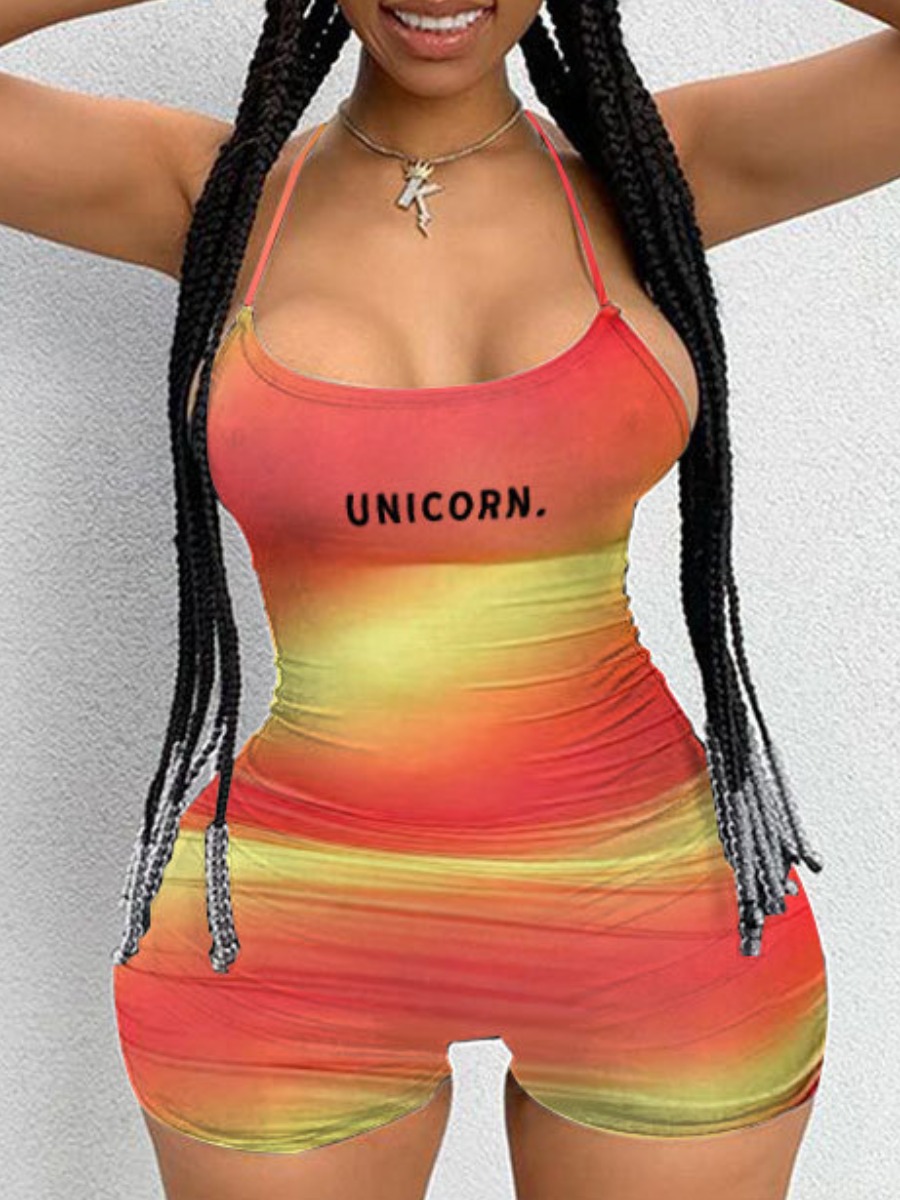 

LW Gradient Letter Print Romper, Jacinth