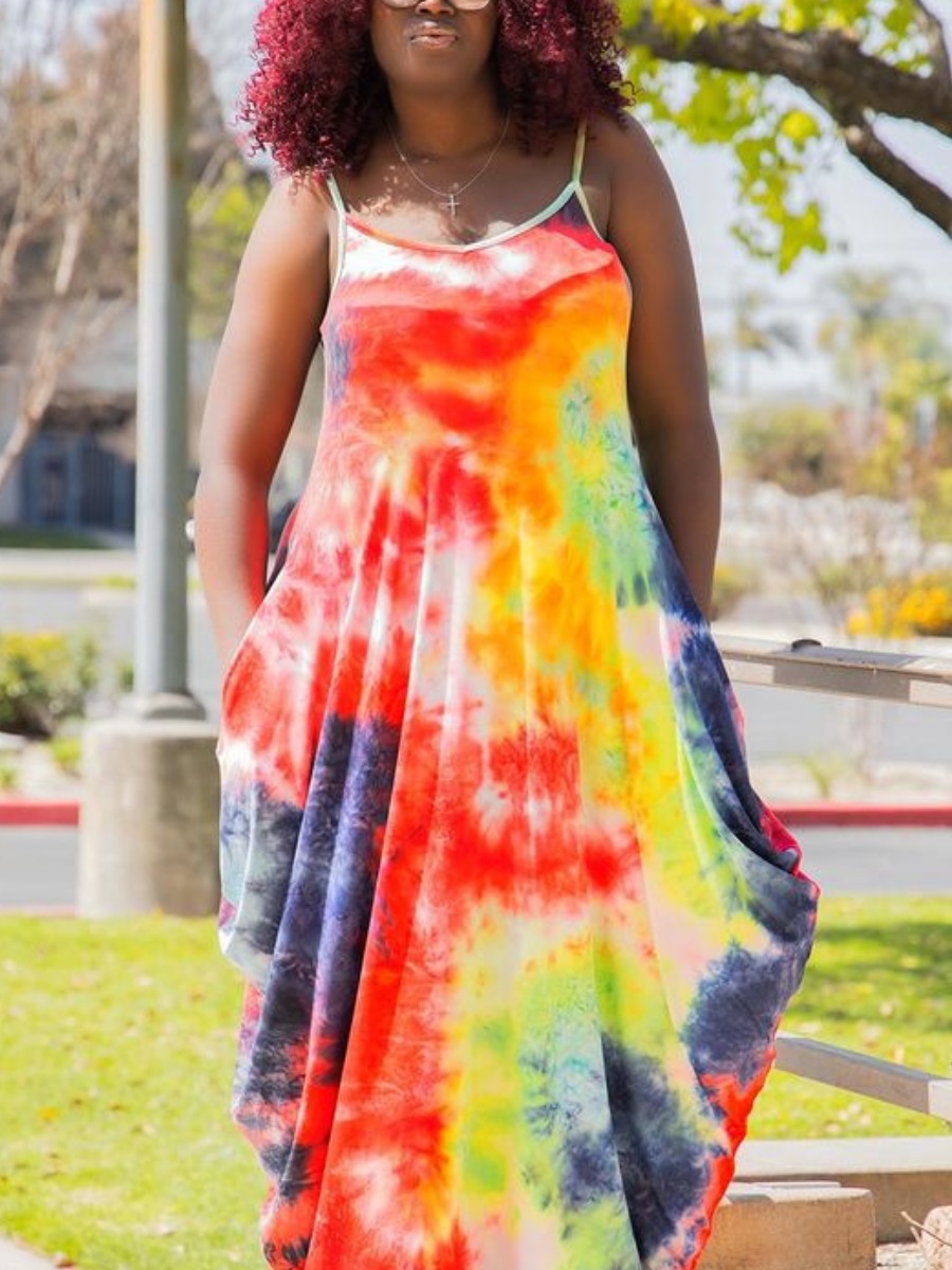 

LW SXY Plus Size Tie-dye Cami Loose Dress, Multi