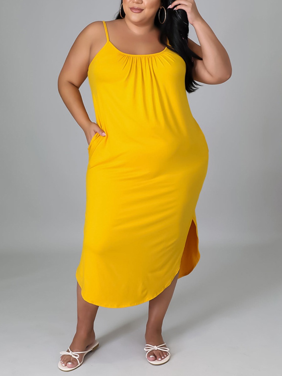 

LW Plus Size Curved Hem Cami Dress, Yellow