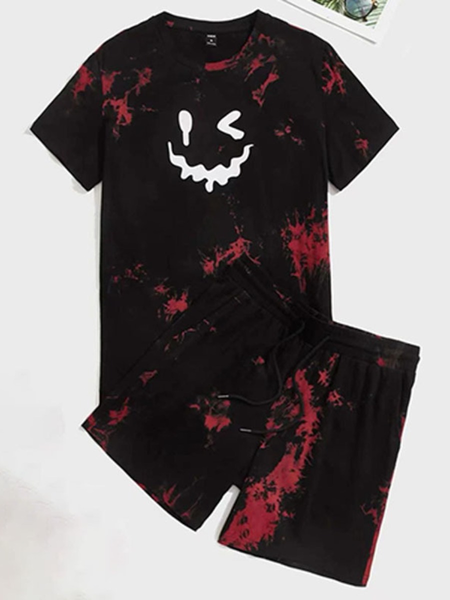

LW Men Tie-dye Drawstring Shorts Set, Dull red
