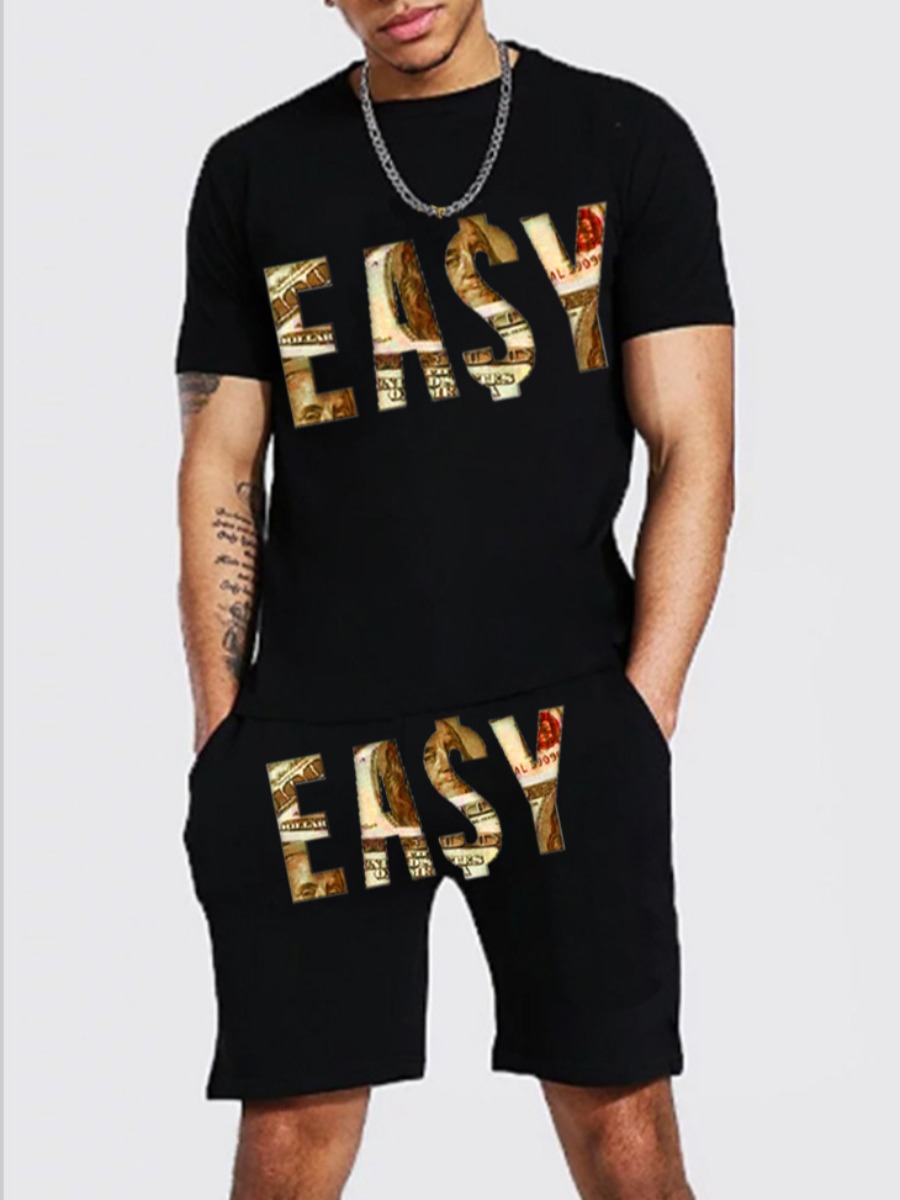 

LW Men Easy Letter Print Shorts Set, Black