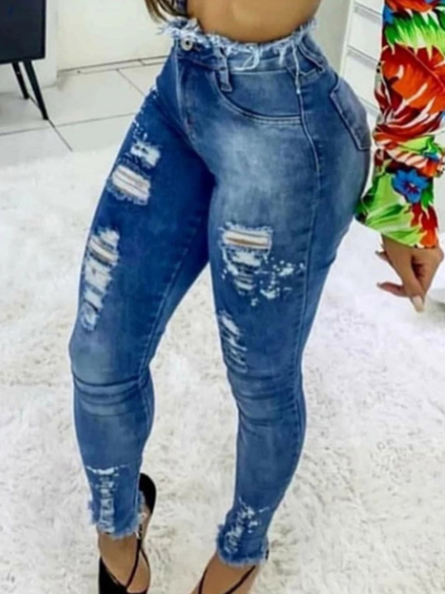 

LW Plus Size High-waisted Ripped Jeans, Blue