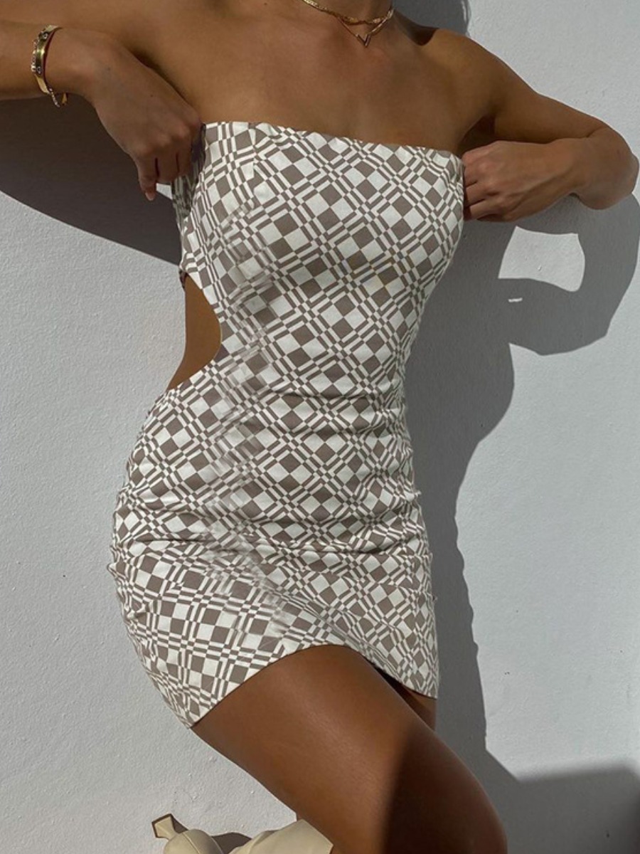 

LW SXY Off The Shoulder Geometric Print Dress, White