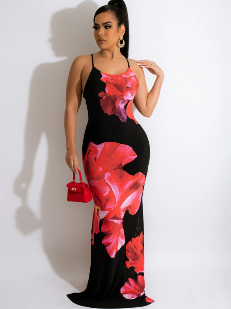 LW Floral Print Backless Cami Dress