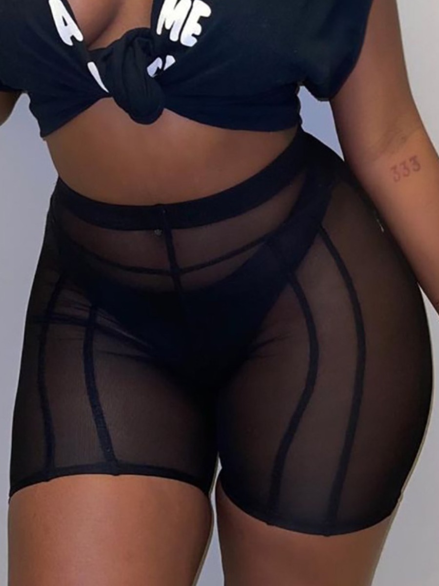 

LW SXY Plus Size See-through Stretchy Shorts, Black