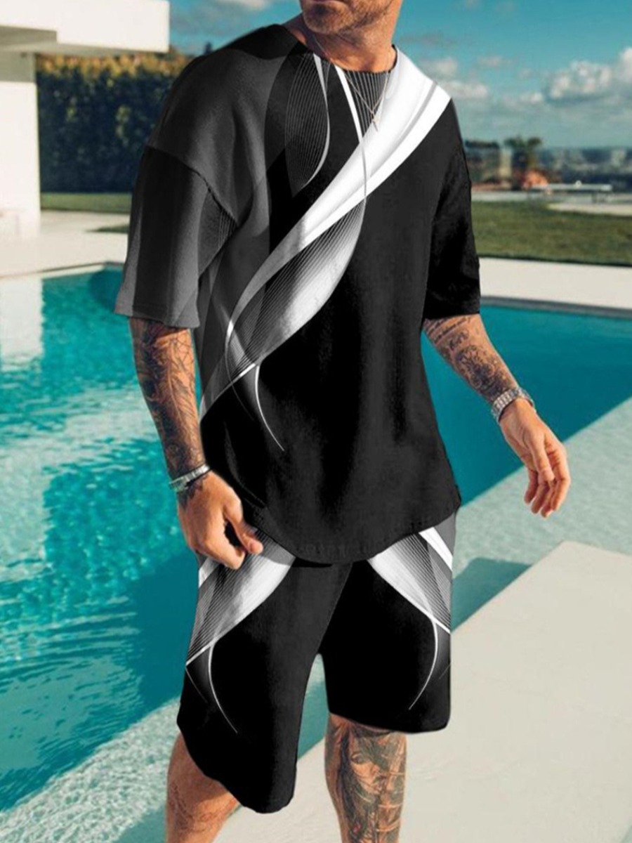 

LW Men Round Neck Gradient Shorts Set, Black
