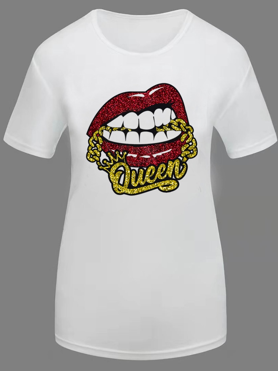LW Queen Letter Lip Print T-shirt