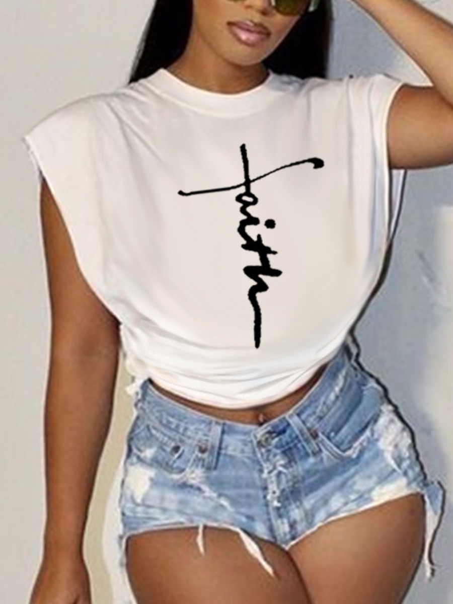 

LW BASICS Faith Letter Print Loose Blouse, White