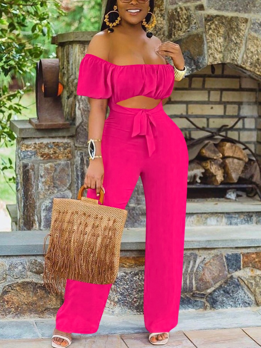 

LW Off The Shoulder Cut Out Jumpsuit, Rose red