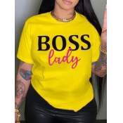 LW Plus Size Round Neck Letter Print T-shirt