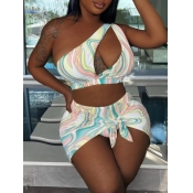 LW SXY Mixed Print Cut Out Three-piece Swimsuit