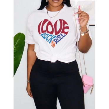 

LW Plus Size Heart Letter Print T-shirt, White