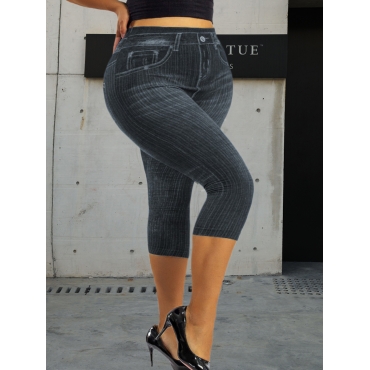 

LW BASICS Plus Size Imitation Denim High-waisted Stretchy Leggings, Black