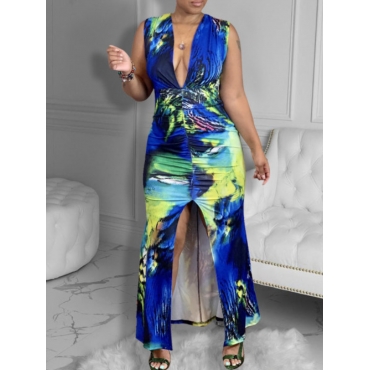 

LW Tie-dye Front Slit Dress, Blue